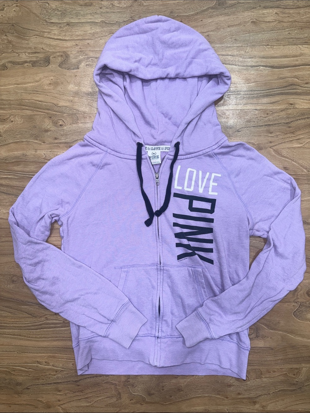 PINK Victoria's Secret Lavender Zip-Up Hoodie with Black Drawstrings